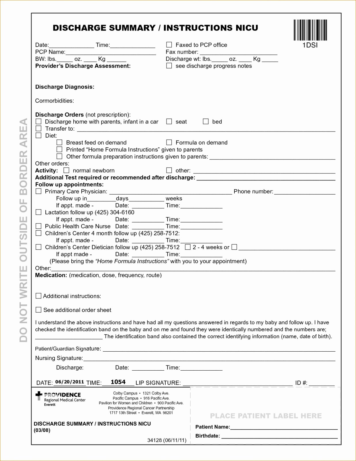 Fake Hospital Discharge Papers Template