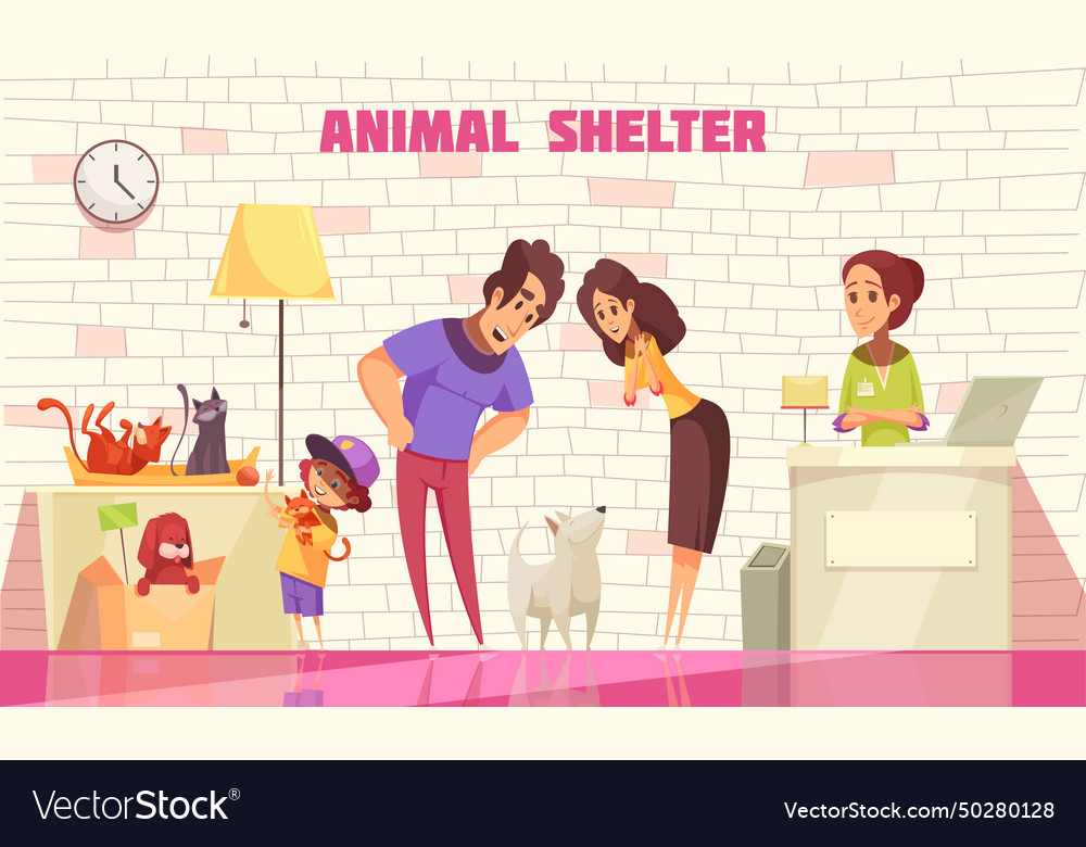 Family Adopting Dog From Animal Shelter Stock Vector Illustration Of Poster Container 129246822