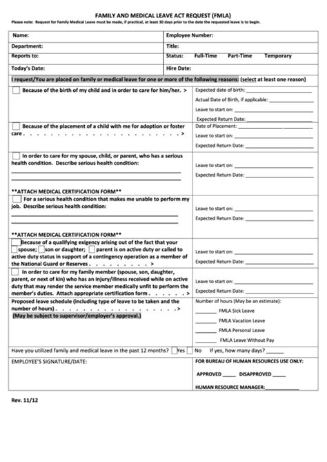 Family And Medical Leave Act Fmla Request Form Free Download