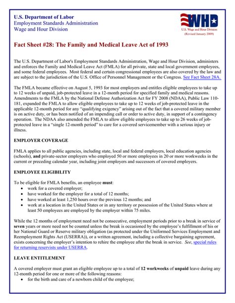 Family And Medical Leave Act U S Department Of Labor