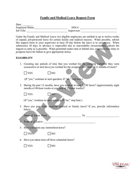 Family And Medical Leave Request Form Fmla Us Legal Forms