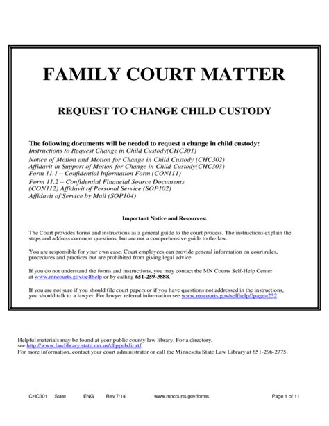 Family Court Matter Request To Change Child Custody Minnesota Free