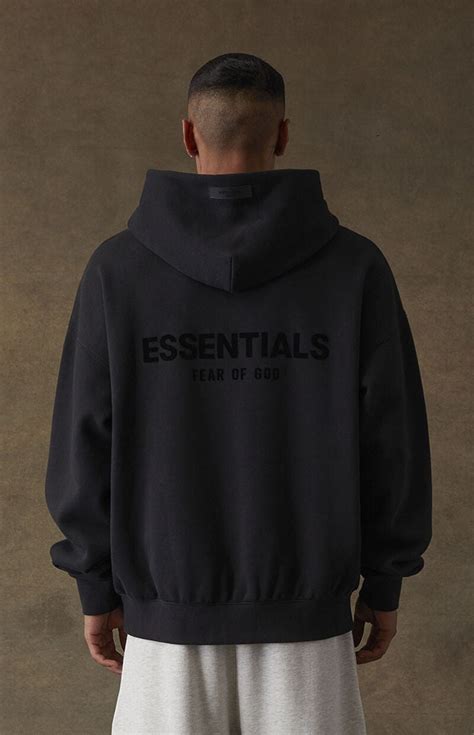 Fear Of God Essentials Pullover Chest Logo Hoodie Stretch Limo Black Fw22 Cn