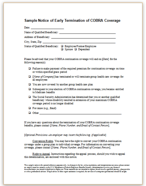 Federal Cobra Election Form For Group Health Coverage Printable Pdf