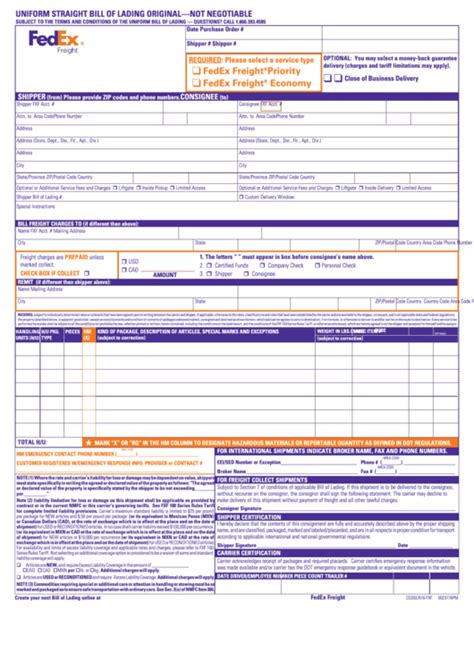 Fedex Bol Form Printable