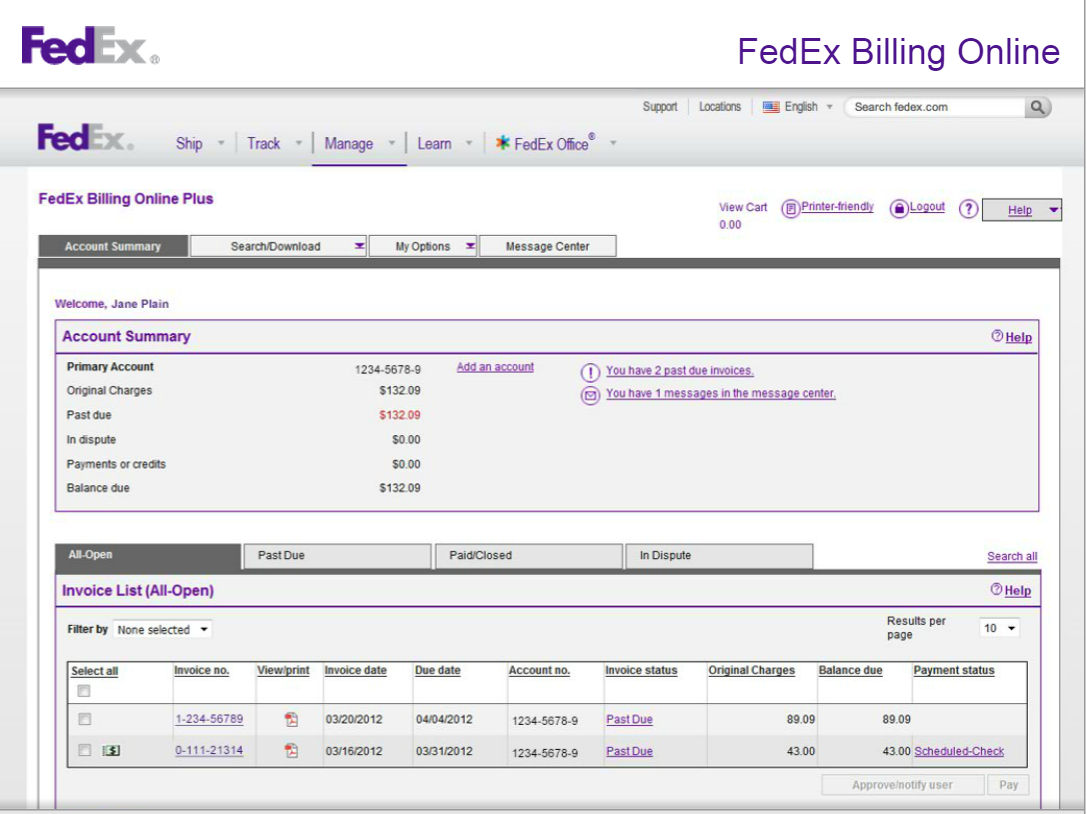 Fedex Invoice Management Financial Services