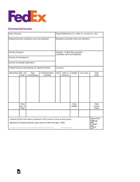 Fedex Proforma Invoice Template