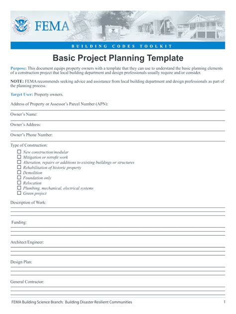 Fema Basic Project Planning Template Fill And Sign Printable Template