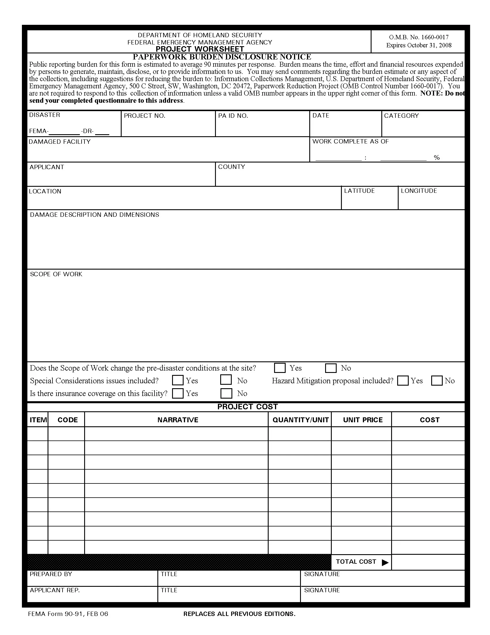 Fema Form 90 91 Fill Out Printable Pdf Forms Online