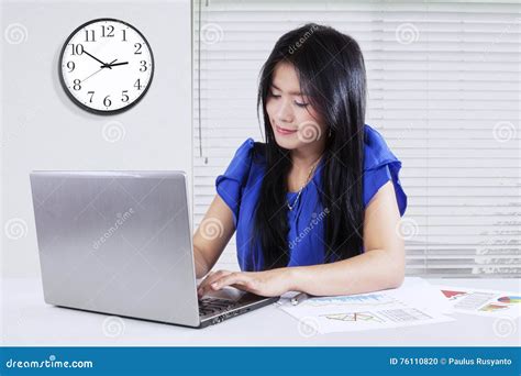 Female Worker With Paperwork And Laptop Stock Photo Image Of Career Female 76110820