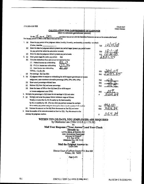 File Garnishment Answer Affidavit Calculation December 04 2018 Trellis