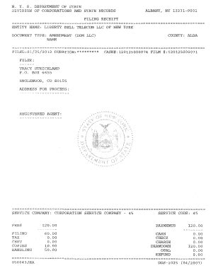 Filing Receipt For Llc