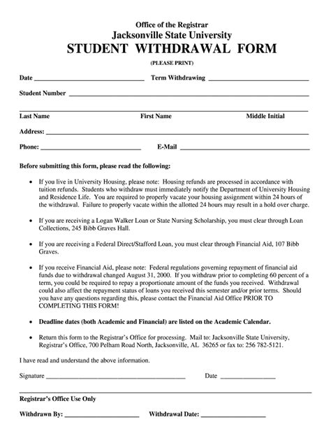 Fill Free Fillable College Withdrawal Form Pdf Form