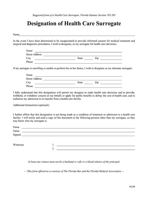 Fill Free Fillable Designation Of Health Care Surrogate Pdf Form