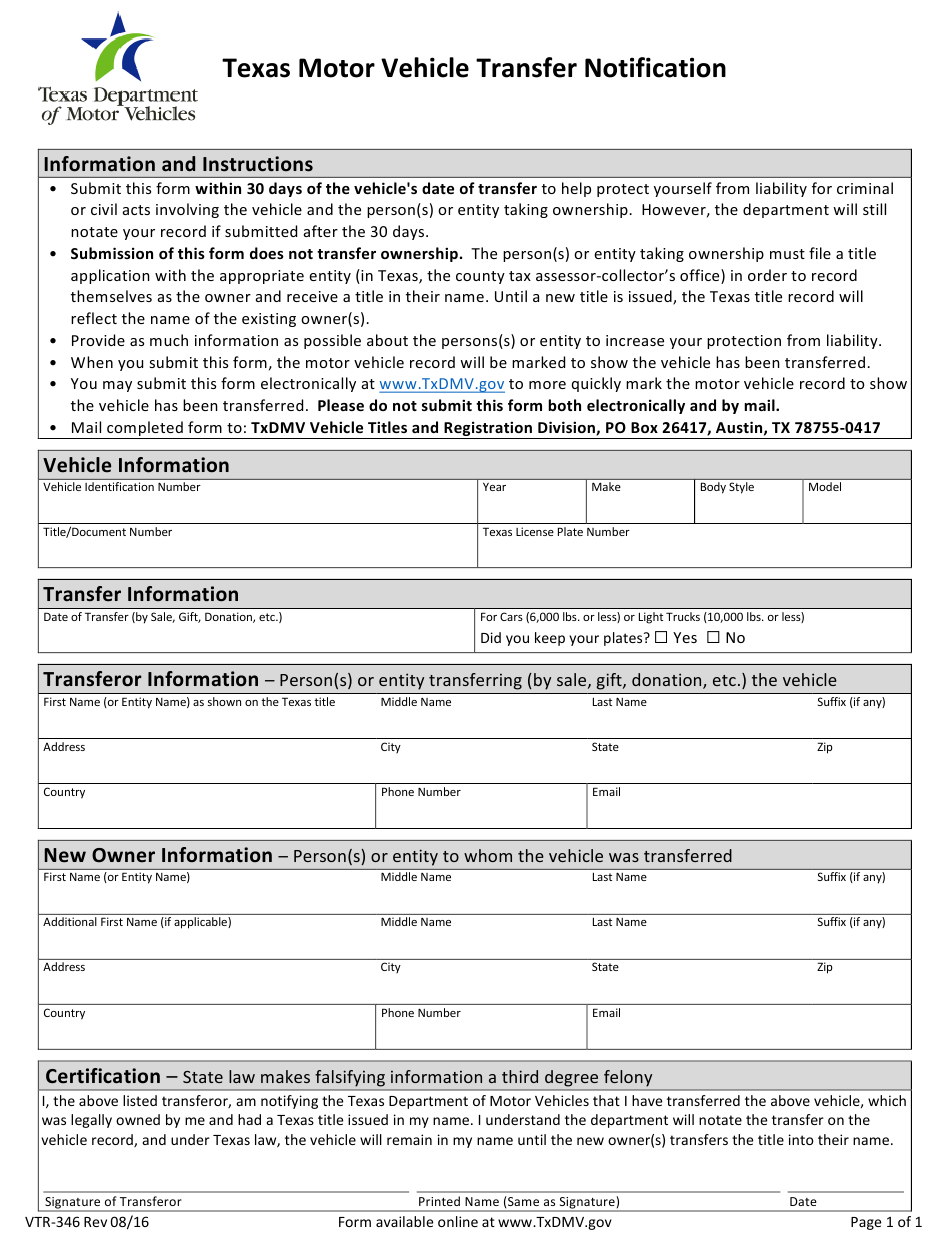 Fill Free Fillable Texas Department Of Motor Vehicles Pdf Forms