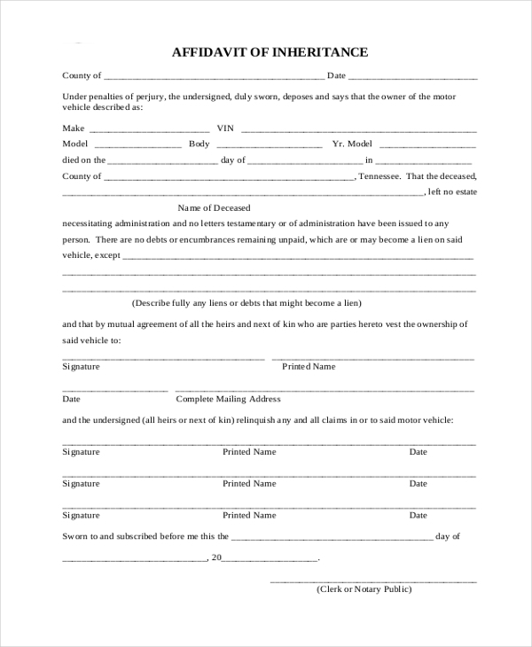 Fillable Affidavit Of Inheritance Form Printable Pdf Download