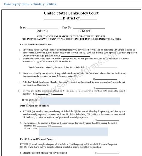 Fillable Bankruptcy Form Sample Forms