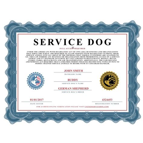 Fillable Blank Downloadable Free Printable Service Dog Certificate The