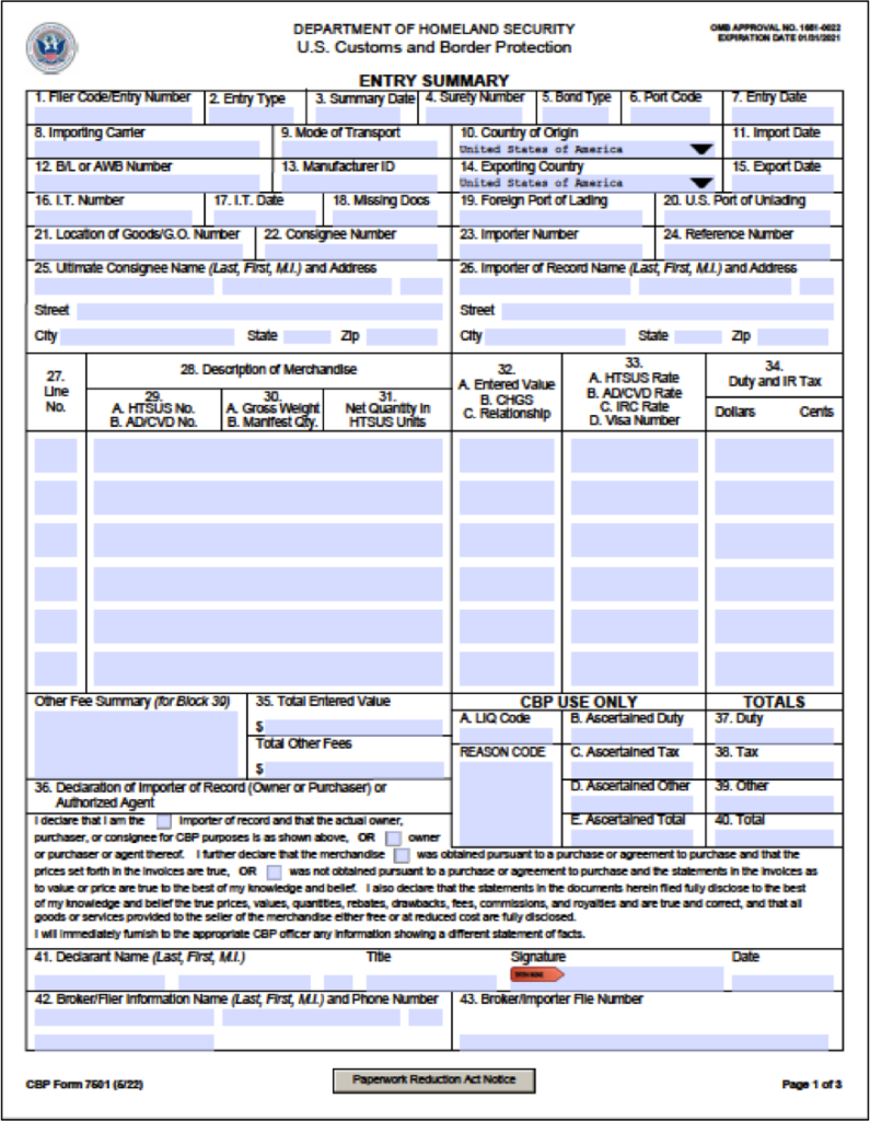 Fillable Cbp Form 7501 Printable Forms Free Online