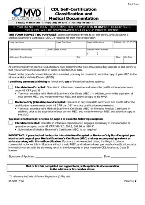 Fillable Cdl Dot Medical Amp Self Certification Form Printable Pdf Download