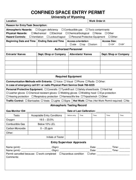 Fillable Confined Space Entry Permit Printable Pdf Download