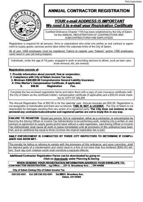 Fillable Contractor Subcontractor 1099 Employee Registration Form