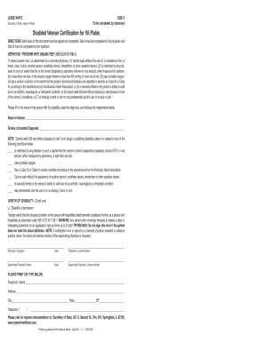 Fillable Disabled Veteran Certification For Va Plates Printable Pdf