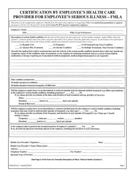 Fillable Family And Medical Leave Act Fmla Certification Form