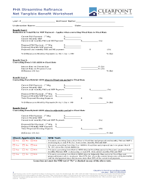 Fillable Fha Streamline Refinance Net Tangible Benefit Worksheet Printable Pdf Download