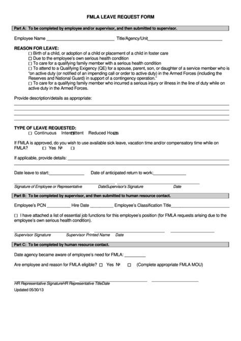 Fillable Fmla Leave Request Form Printable Pdf Download