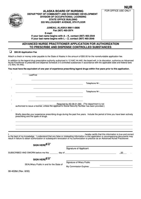 Fillable Form 08 4028D Advanced Nurse Practitioner Application For