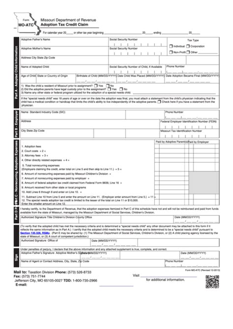 Fillable Form Atc Adoption Tax Credit Claim Printable Pdf Download