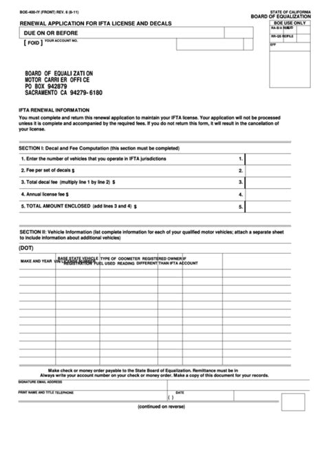 Fillable Form Boe 400 Iy Renewal Application For Ifta License And