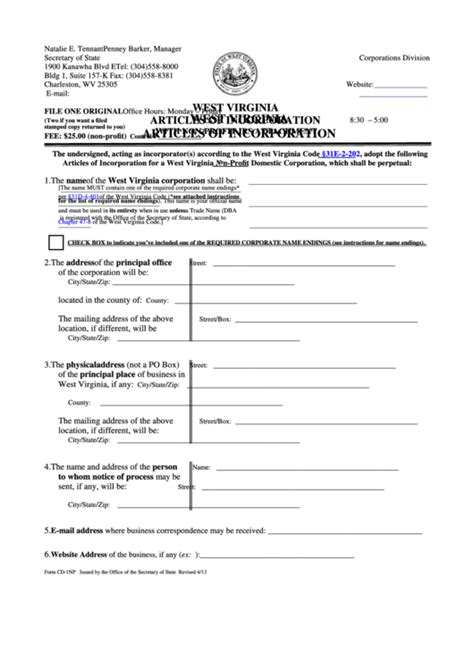 Fillable Form Cd 1Np Articles Of Incorporation With Non Profit Irs