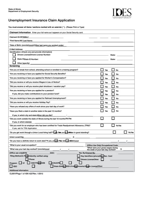 Fillable Form Cli001f Unemployment Insurance Claim Application