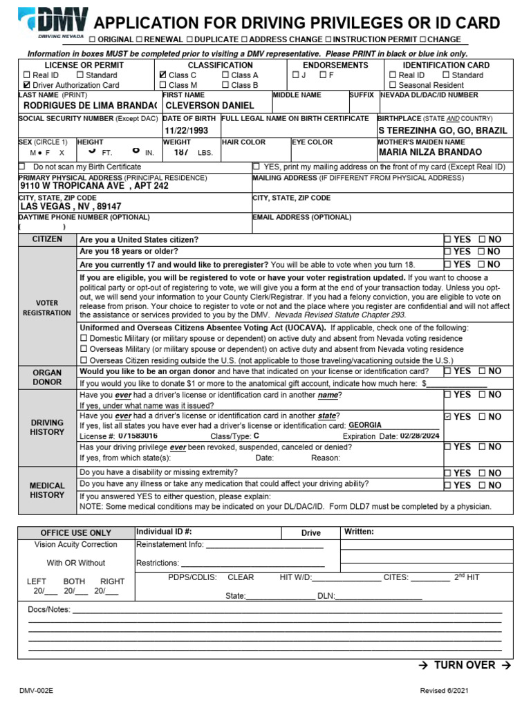 Fillable Form Dmv 002 Driver S License Driver Authorization Card Or