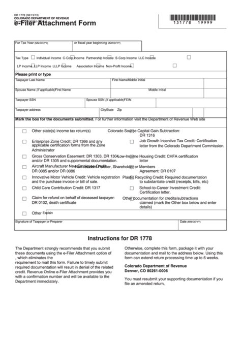 Fillable Form Dr 1778 E Filer Attachment Form Printable Pdf Download