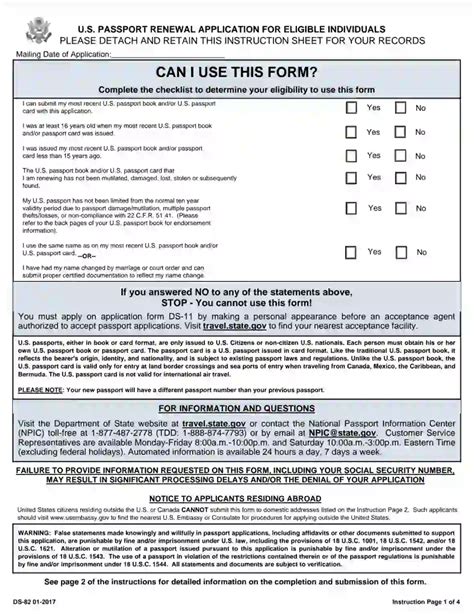 Fillable Form Ds 82 Us Passport Renewal Application For Eligible