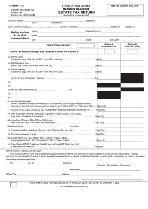 Fillable Form It Estate Resident Decedent Estate Tax Return Printable