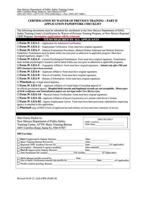 Fillable Form Lea Cbw Certification By Waiver Of Previous Training