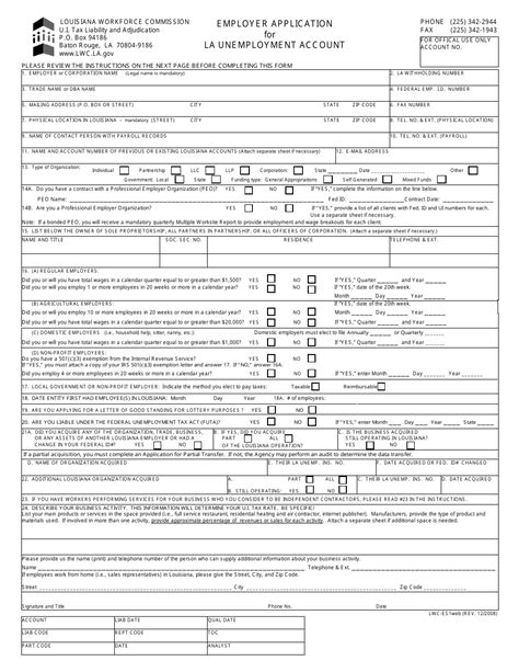 Fillable Form Lwc Es1 Employer Application For La Unemployment