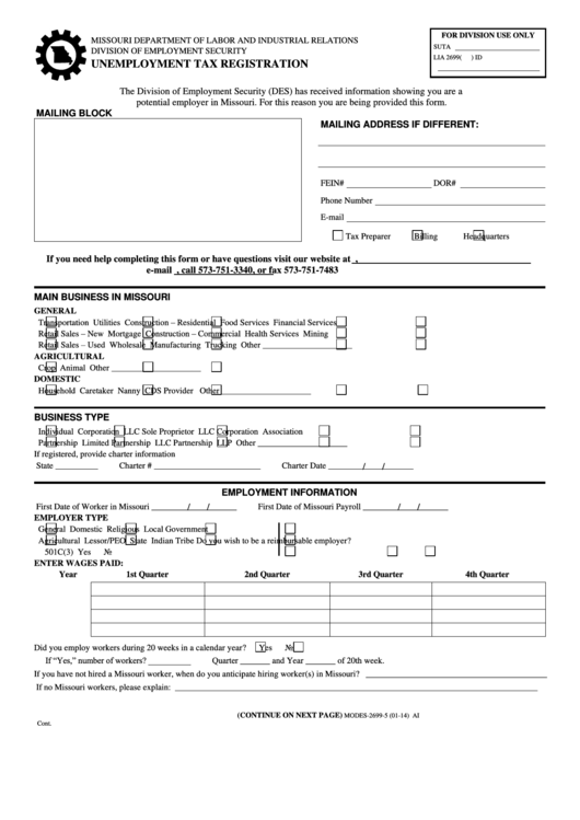 Fillable Form Modes 2699 5 Unemployment Tax Registration Printable