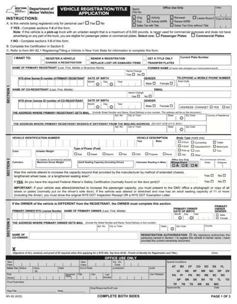 Fillable Form Mv 82 Vehicle Registration Title Information