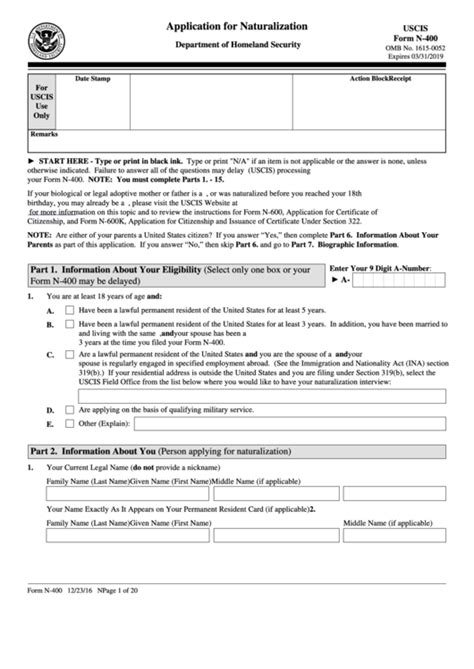 Fillable Form N 400 Application For Naturalization U S Citizenship