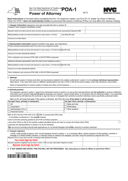 Fillable Form Poa 1 Power Of Attorney New York City Department Of