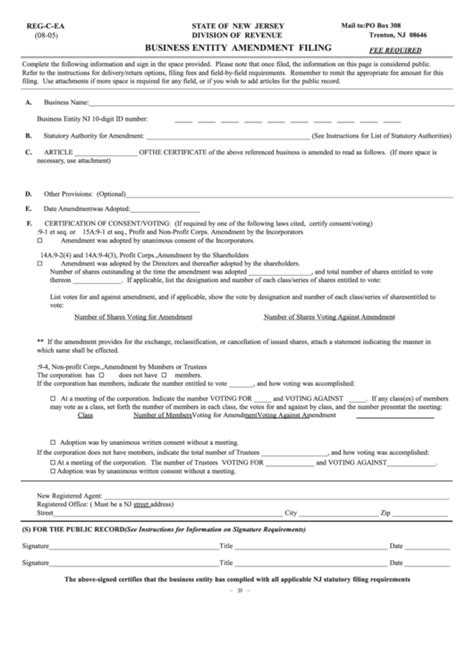 Fillable Form Reg C Ea Business Entity Amendment Filing Printable Pdf Download