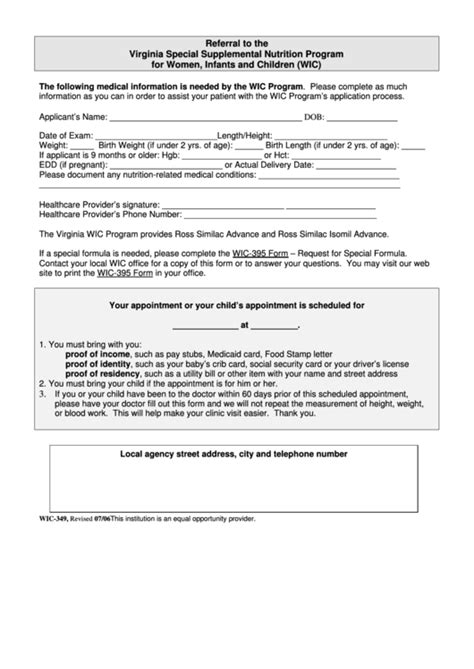 Fillable Form Wic 349 Referral To The Virginia Special Supplemental