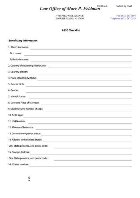 Fillable I 130 Checklist Printable Pdf Download