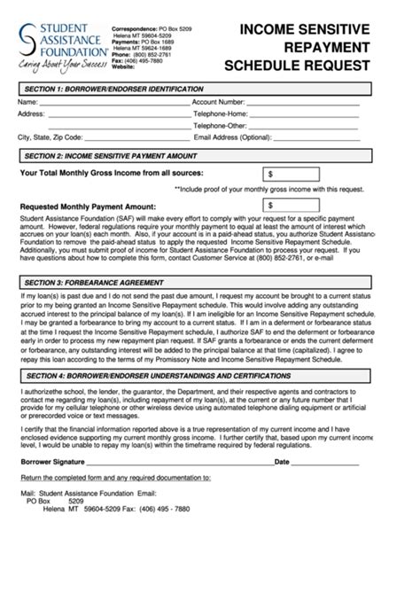 Fillable Income Sensitive Repayment Schedule Request Form Printable Pdf