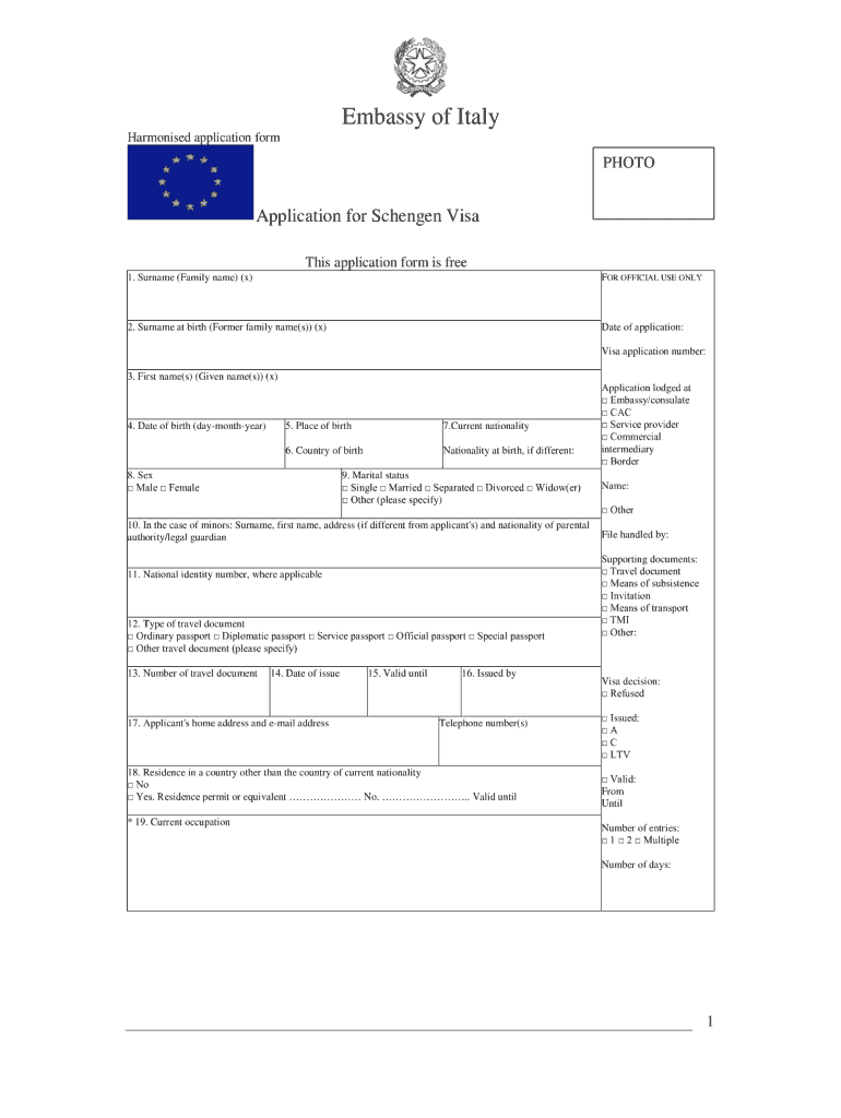 Fillable Italian Visa Application Form Printable Forms Free Online